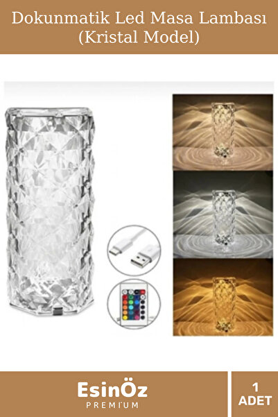 EsinÖz #Masa Lambası Kristal Model Kablosuz Sarjlı Kumandalı Renkli Dokunmati...