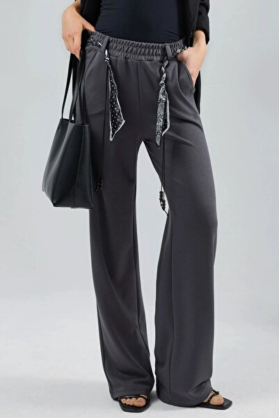 Hiccup Modal Dokulu Kemer Detaylı Yüksek Bel Düz Paça Örme Pantolon Berşan Co...