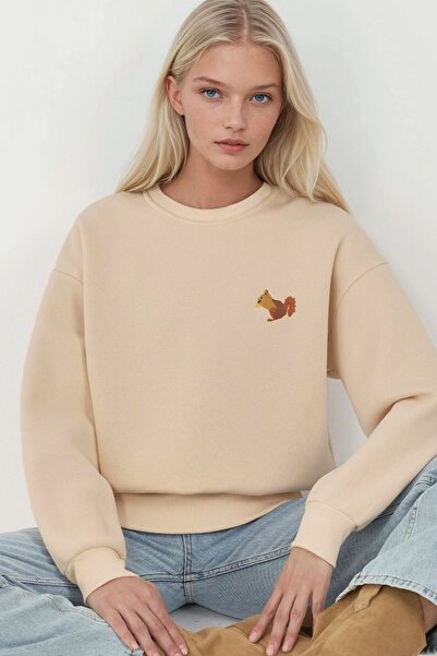 Hiccup Hanorac confortabil cu guler rotund, brodat cu model animal