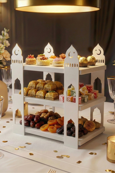 iwa concept Ramadan Iftar Sahur Serving Stand - Wood and Metal Table Decoration