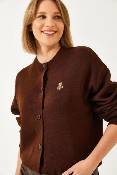 Hiccup Knitted cardigan with Teddy Bianco Lucci embroidery and buttons