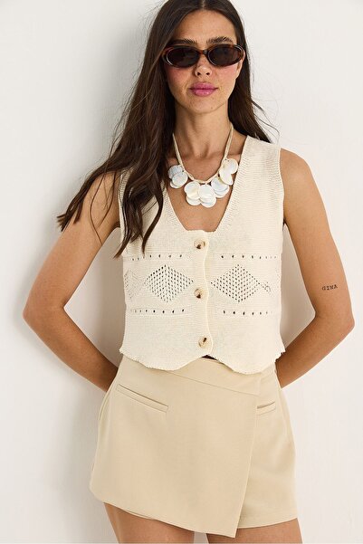 Hiccup Knitted vest with V-neck and thick straps Bianco Lucci