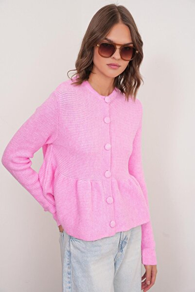 Hiccup Mixray knitted cardigan with ruffles and round collar