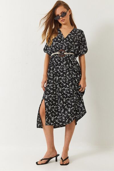 Hiccup Rochie evazată Bianco Lucci cu decolteu înfășurat, talie elastică, cu ...