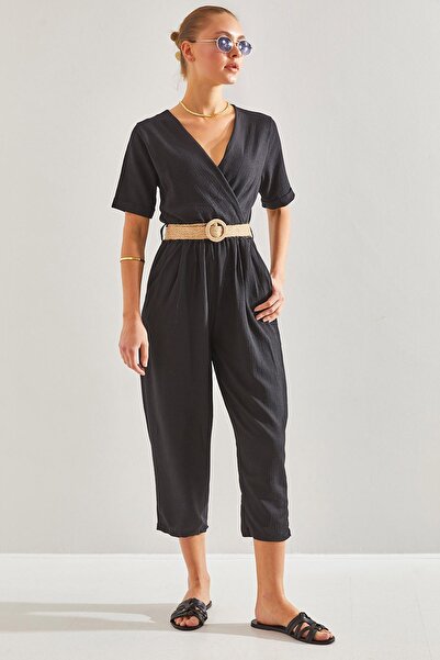 Hiccup Bianco Lucci wrap-around collar and belt jumpsuit