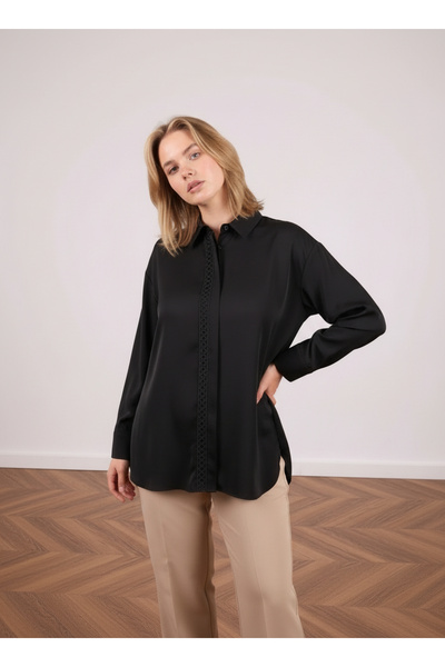 PERA MODA Plus Size No-Show Long Oversize Stylish Shirt with Embroidery on th...