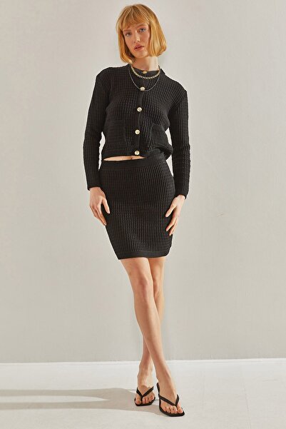 Hiccup LUCCI two-piece set with ribbed knit cardigan and flared skirt