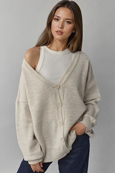Hiccup Oversized buttoned V-neck ribbed cardigan MY FASHION