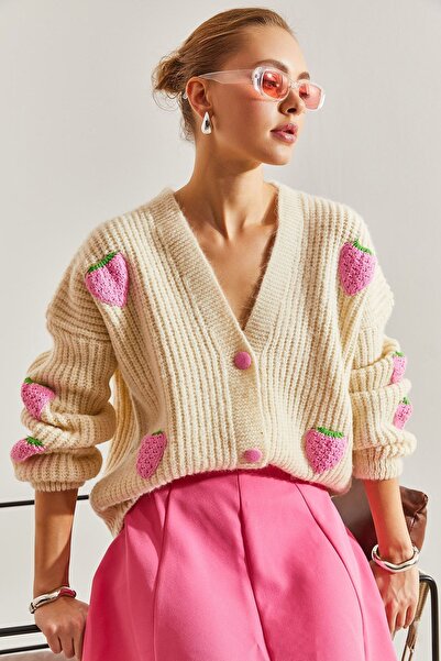 Hiccup Knitted cardigan with buttons and strawberries Bianco Lucci