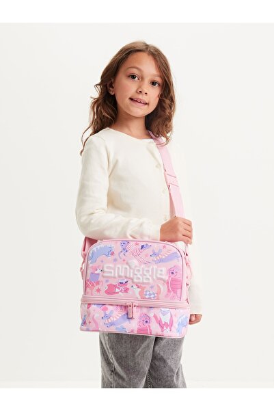 SMIGGLE Surreal Level Hard Cover Lunch Box with Strap Pink