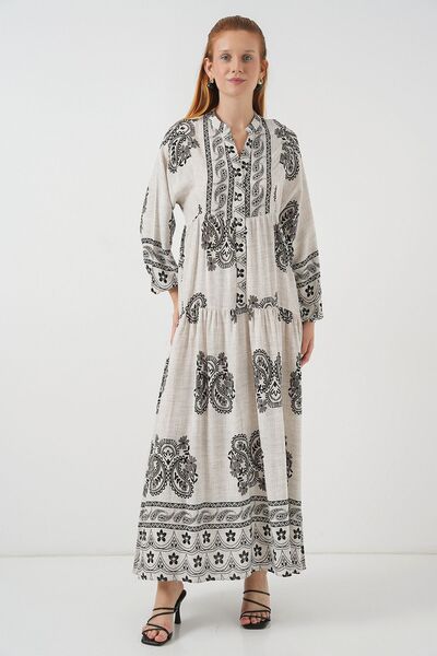 Hiccup Bdart Buttoned V-Neck Patterned Maxi Dress