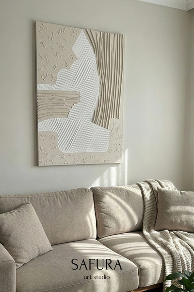 Safura Art Studio Dokulu Tablo – El Yapımı 3 Boyutlu Alçı Minimalist Doku, Mo...