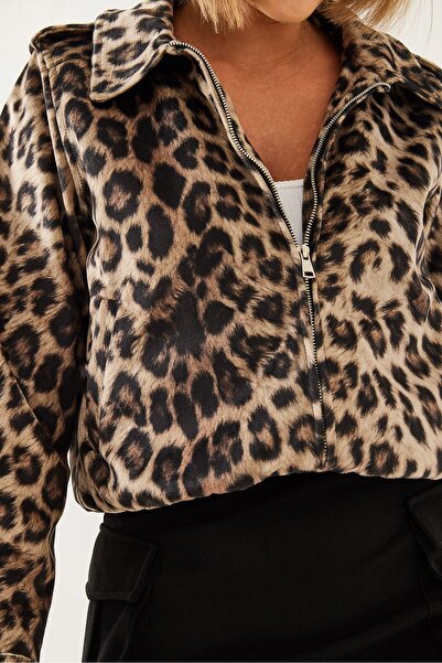 Hiccup Jachetă cu fermoar cu imprimeu leopard Bianco Lucci