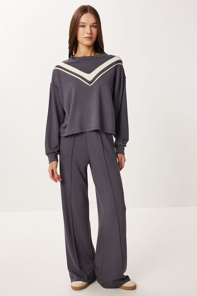 Hiccup ISTANBUL set with wide-leg, ribbed and color-blocked trousers, coordin...