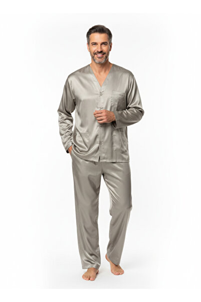 Oppland Ανδρικό Σετ Πιτζάμες από Σατέν Ύφασμα Πολυτελές Μοντέλο με Τσέπες Άνε...