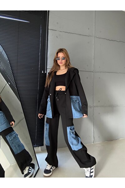 Mucha KADIN DOUBLE FACE KUMAŞ GERÇEK KOT DETAY UZUN İKİLİ TAKIM