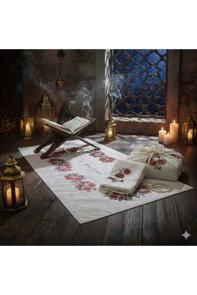 Ceyizza Cross-Stitch Prayer Rug Set (5 Pieces)