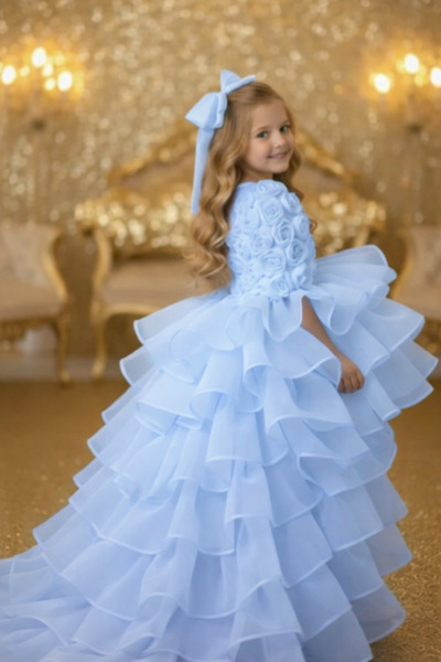 Tomac Kız Çocuk Düğün Abiye Elbise Prenses Kabarık Tül
