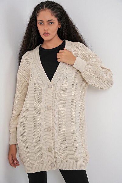 Hiccup Bdart Buttoned V-Neck Jacquard Knitwear Cardigan