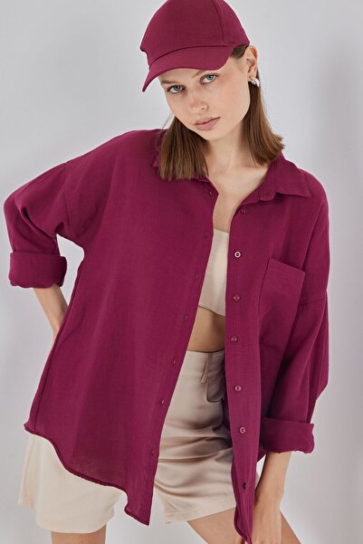 Hiccup Cămașă BDART supradimensionată cu detalii de in în amestec, cu buzunare