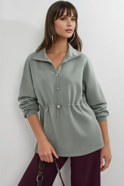 Hiccup BUSEM Beli Ayarlanabilir Fermuarlı Yaka Sweatshirt