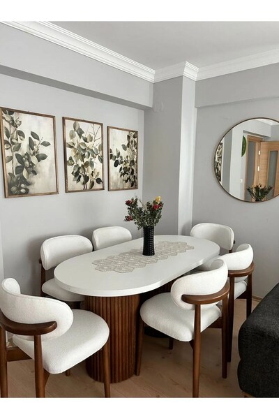 asaella mobilya Terra Bella Oval Masa & 6 Sandalyeli Yemek Masası Takımı