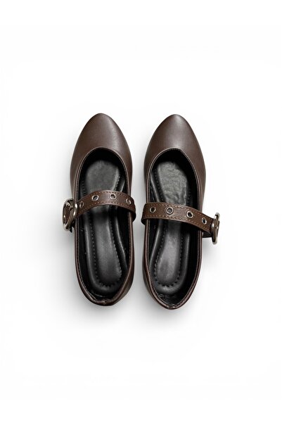 Moda Devrin Коричнева капсула Деталь Еластична застібка Балетки Повсякденне в...