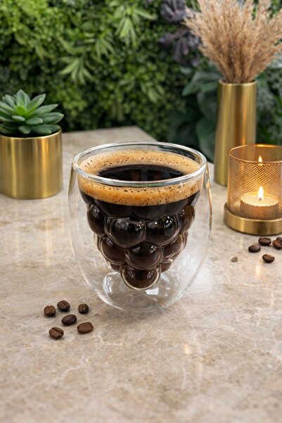 tutku home Çift Cidarlı Üzüm Dekorlu Cam Bardak 200 Ml