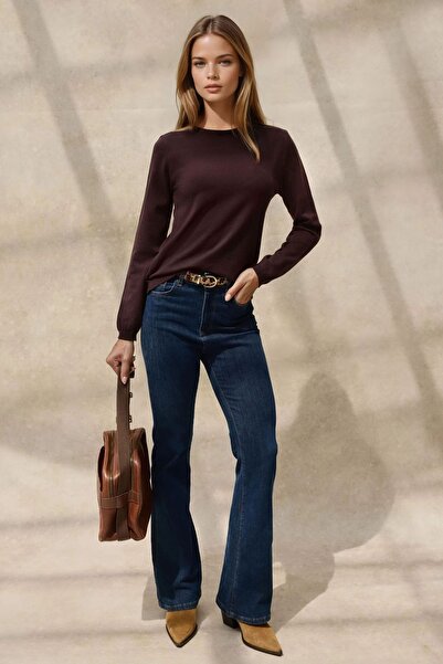 Hiccup Pulover simplu cu guler rotund din amestec de viscoză