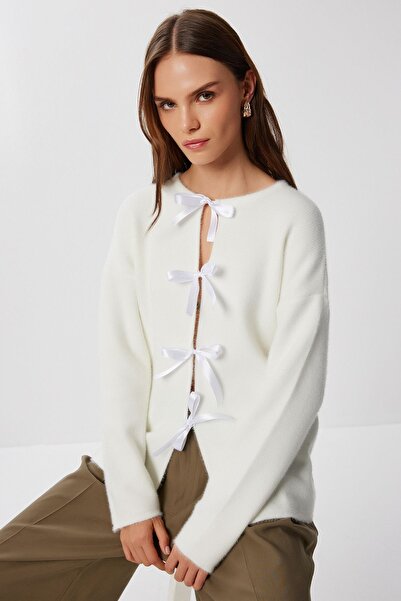 Hiccup ISTANBUL Ribbed textured knit cardigan with drawstring closure