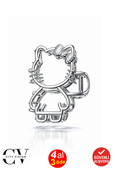 cityvision Model Pisică Drăguță Culoare Argintie 7 cm Agrafă de păr din Metal...