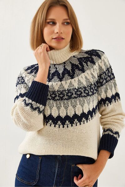 Hiccup Pulover tricotat raglan cu model jacquard Bianco Lucci