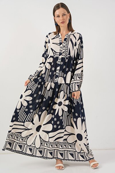 Hiccup Bdart Buttoned V-Neck Patterned Maxi Dress