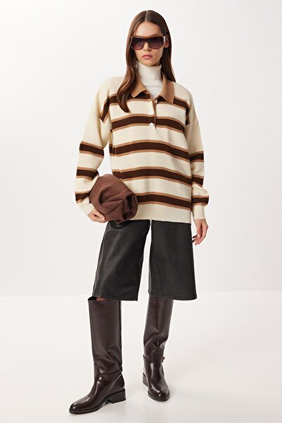 Hiccup ISTANBUL Striped Knitted Sweater With Polo Collar
