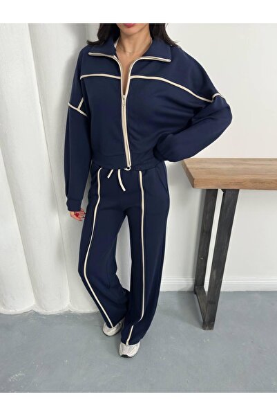 Ekim Store Striped Cardigan and Trousers Double Set