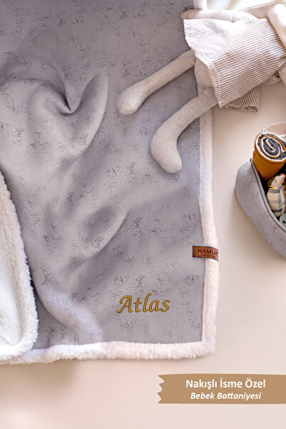 HAMUR Kişiye İsime Özel Nakışlı Hediyelik Yenidoğan Fluffy Kundak Puset Bebek...