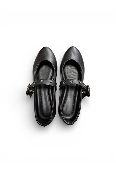 Moda Devrin Чорні капсульні деталі Еластична застібка Балетки Повсякденне взуття