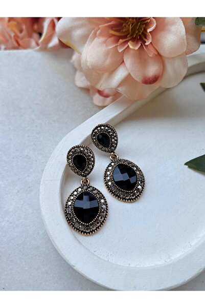 Ceso Accesories أقراط متدلية من البرونز العتيق مرصعة بحجر الكريستال الأسود