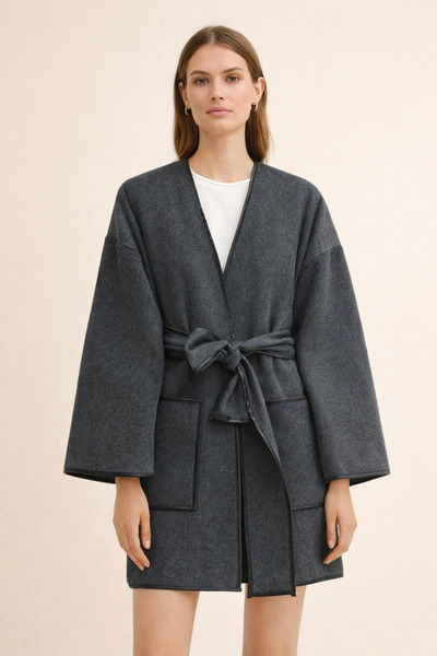 Kirazgym Κασμίρι Κιμονό με διπλή τσέπη και ζώνη - Καπνιστό