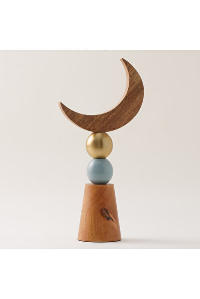 homez هلال رمضان خشبي بقاعدة كروية متعددة الألوان، 36 × 15 × 7.5 سم