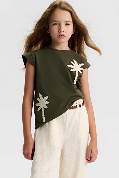 NK Girl's Palm Tree Tshirt 8-14 Years Khaki