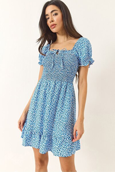 Hiccup Guipure and viscose mini dress with puff sleeves and daisy pattern Bia...