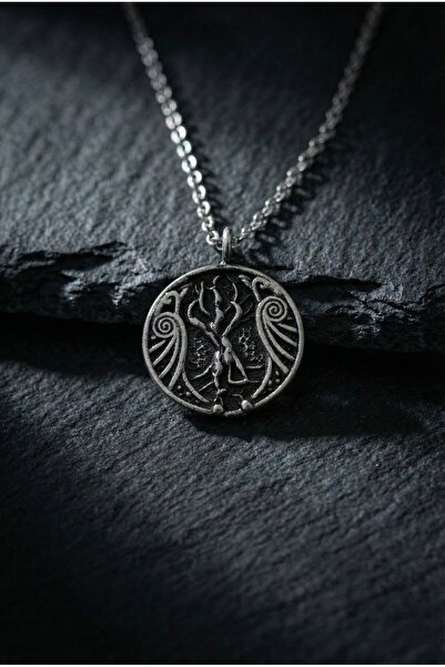 KARV Gümüş Renk Hayat Ağacı Kolye - Kelt Mitolojisi Doğa Temalı Madalyon - Çe...