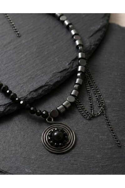 elemeğiürünler Necklace Black Crystal Bead Necklace