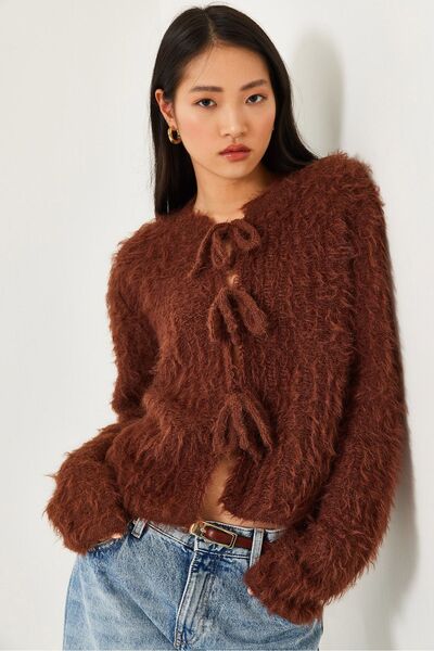 Hiccup Cardigan cu franjuri și legături în față Bianco Lucci
