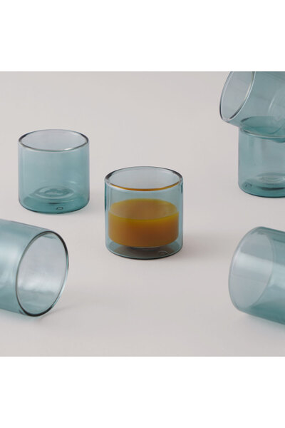 Dallaty طقم قهوة زجاجي مكون من 6 قطع، أزرق