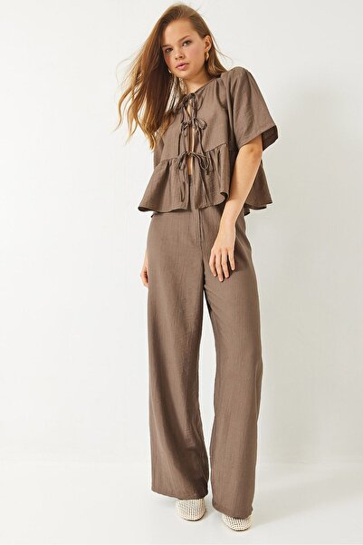 Hiccup Bianco Lucci two-piece set for short-sleeved blouse and knotted trousers