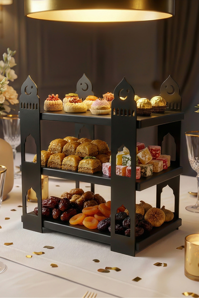 iwa concept Ramadan Iftar Sahur Serving Stand - Wood and Metal Table Decoration