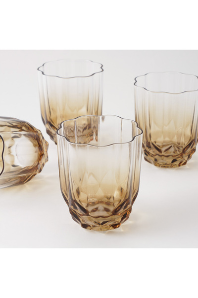 LA MESA Set Of 4 Pcs Hand Made Glass Tumbler Honey Colour 300 Ml