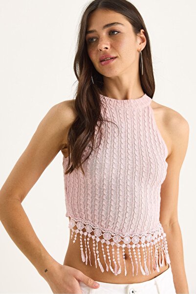 Hiccup Bluză tricotată cu franjuri și împletituri Bianco Lucci